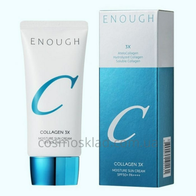 Солнцезащитный крем для лица с коллагеном Collagen 3X Moisture Sun Cream SPF50+, ENOUGH - 50 мл